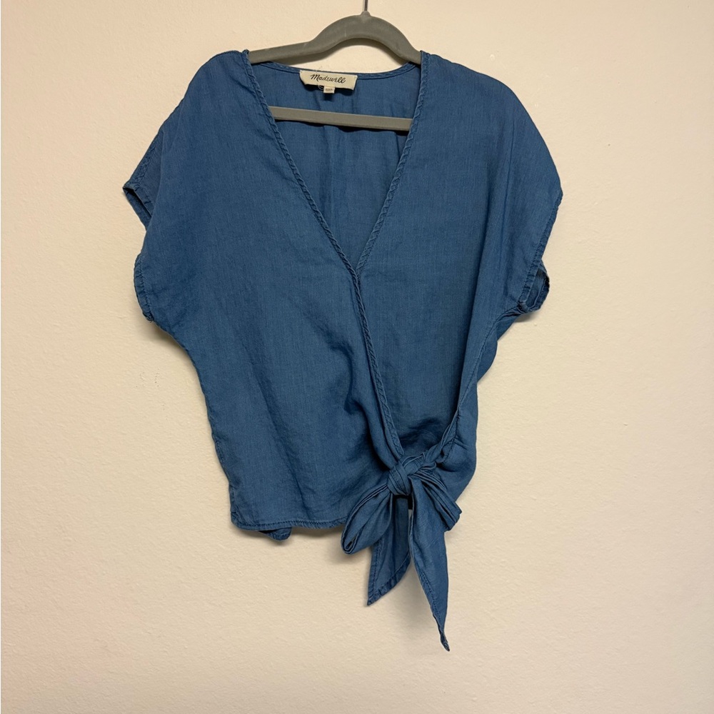 Madewell Chambray Tie Front Blouse